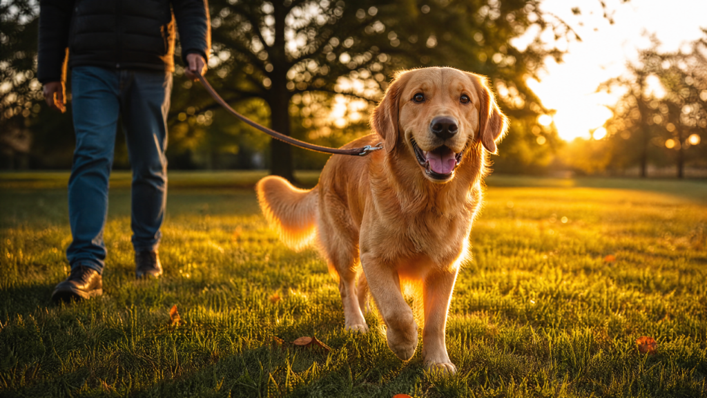 Passeio estruturado para equilibrar o comportamento do Golden Retriever jovem