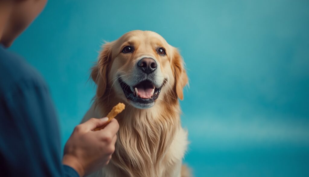 Tutor aplicando técnicas de adestramento canino com seu cachorro de forma positiva e humanizada na sala de casa.