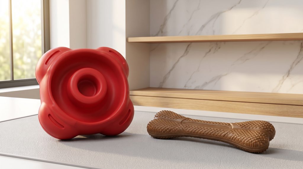 Kit com mordedor de nylon e brinquedo de borracha resistente para cães

